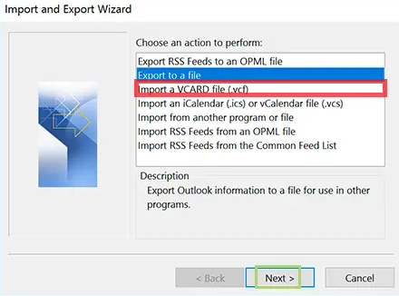 import a VCARD file