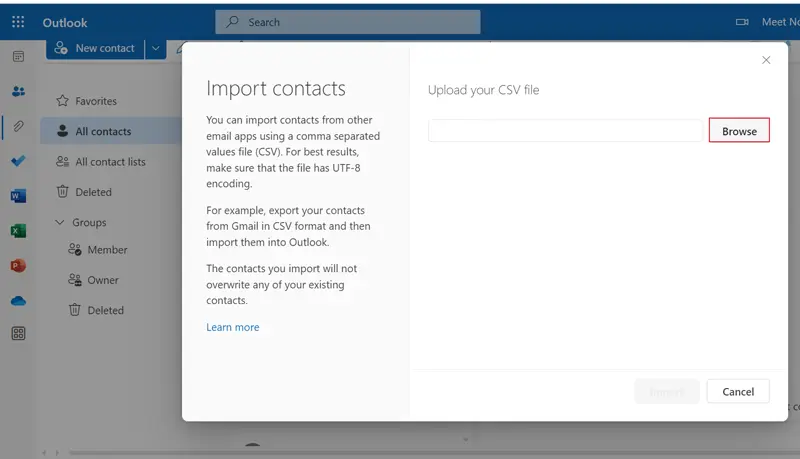 export contacts from Outlook to Hotmail