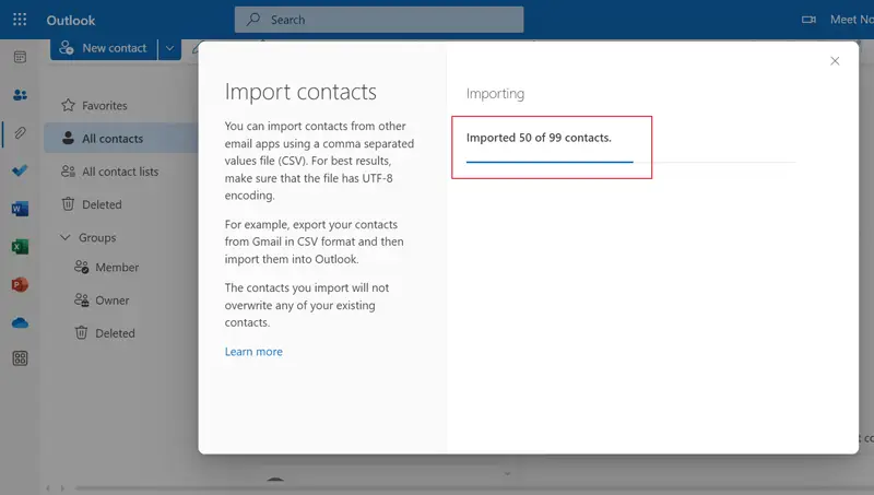 import Outlook contacts to Hotmail